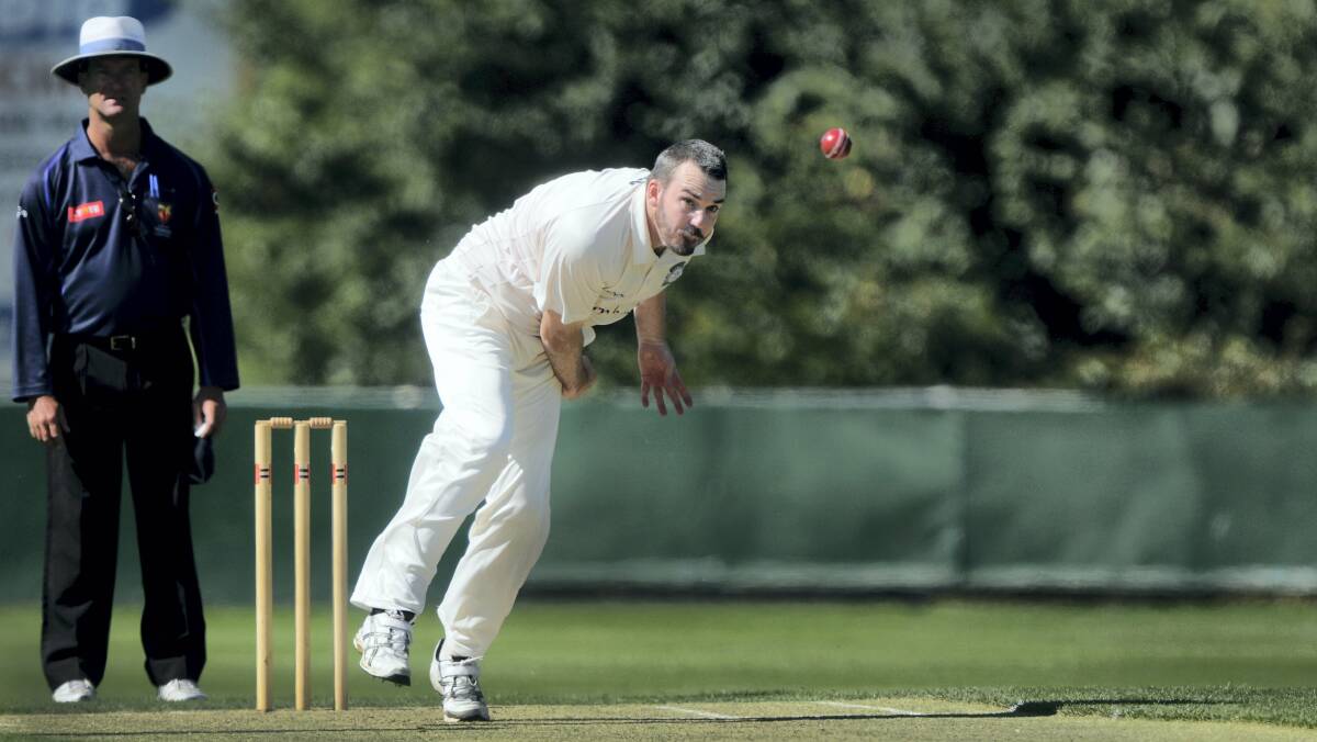 Riverside bowler and captain-coach Luke Richardson in action against Launceston last weekend. 