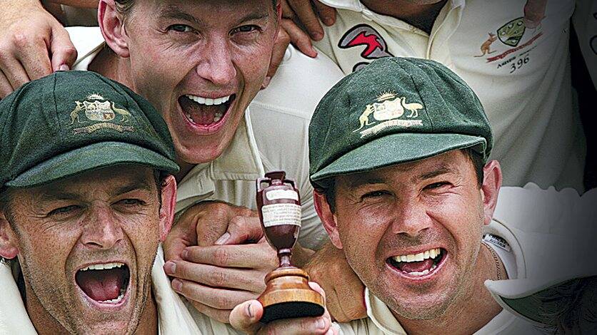  Adam Gilchrist, Brett Lee and their then captain Ricky Ponting celebrate regaining the Ashes in 2006. Gilchrist and Lee are taking part in the Ponting Tribute Game.