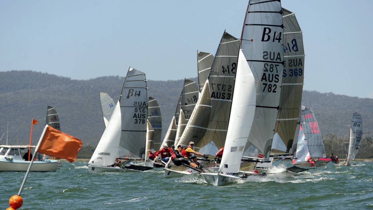 The start of the B14 National Championships at the Tamar Yacht Club  at Beauty Point.