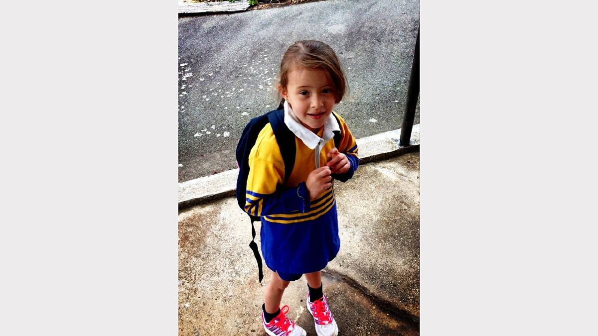 Photo sent in by Ali Cassidy. Helen's first day at kinder at Trevallyn.