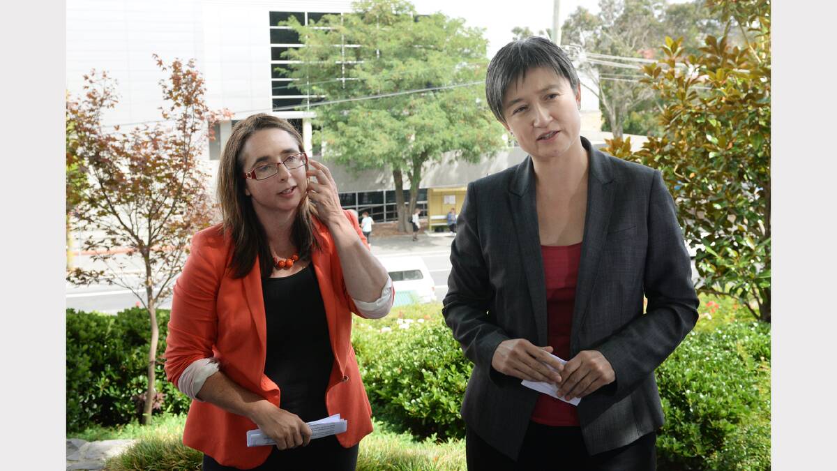 Michelle O'Byrne with Penny Wong in Launceston yesterday. 