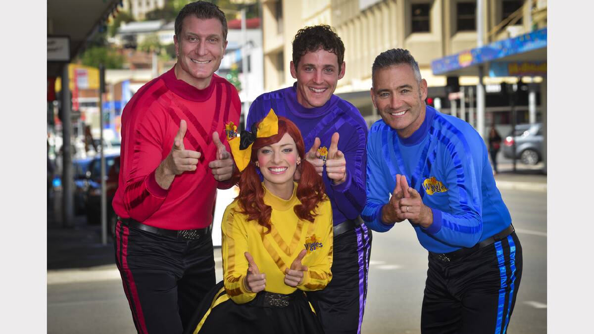 The Wiggles: Simon Pryce, Emma Watkins, Lachie Gillespie and Anthony Field in York Street, Launceston, yesterday. Picture: PHILLIP BIGGS