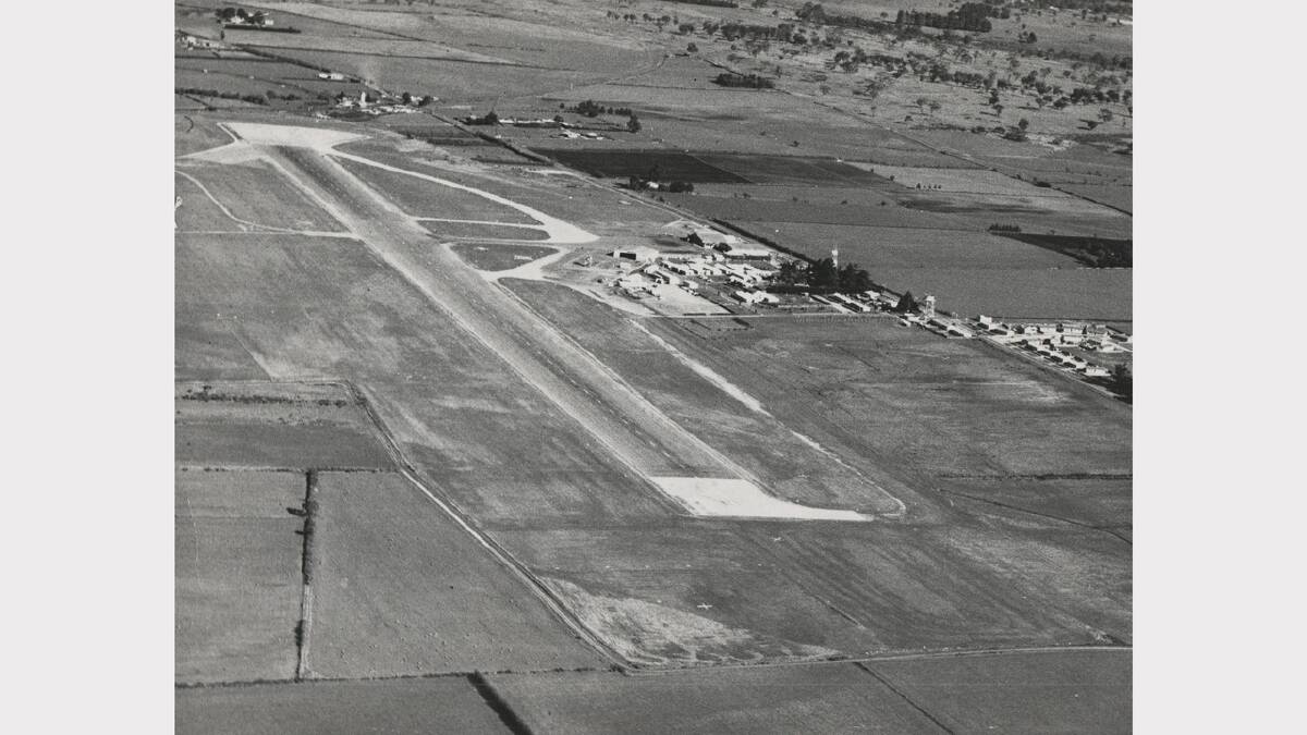 An aerial view of the Launceston Airport and runways, circa 1956.
