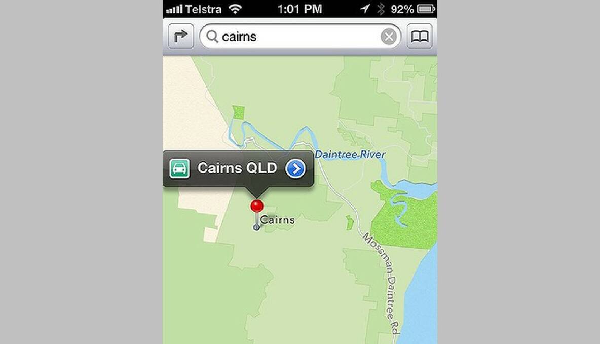 Cairns has been moved inland on Apple Maps.