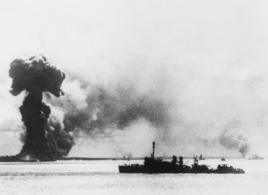 A Japanese air attack on Port Darwin during World War II, 1942. Photo by Keystone/Hulton Archive/Getty Images