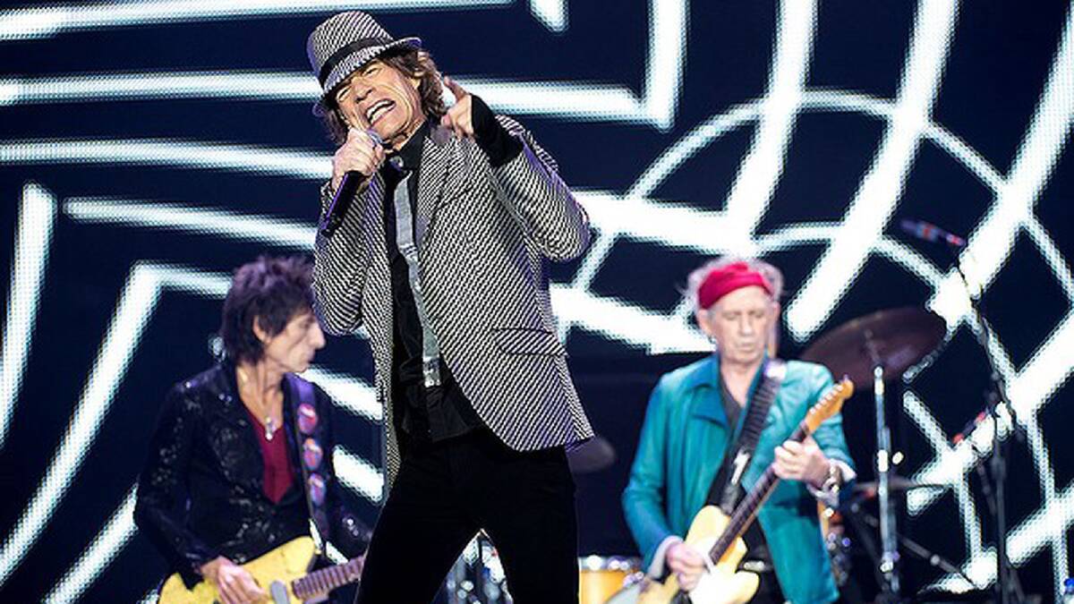 Mick Jagger (centre), flanked by Ronnie Wood and Keith Richards, makes a point. Photo: Getty Images