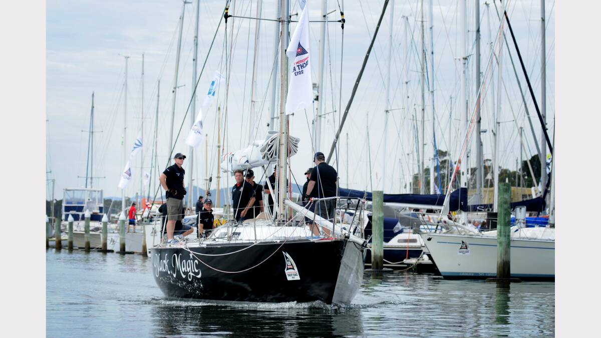 Black Magic is one of four yachts to last night retire from the Launceston to Hobart yacht race. Picture: GEOFF ROBSON.