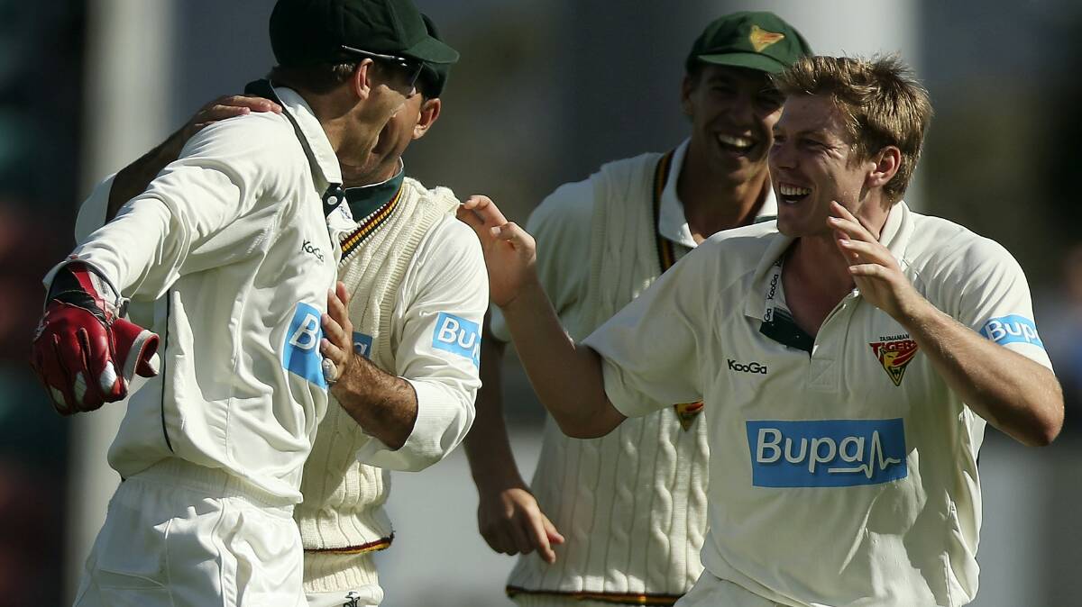 James Faulkner celebrates a wicket with wicketkeeper Tim Paine during a Sheffield Shield clash this year.  Picture: GETTY IMAGES