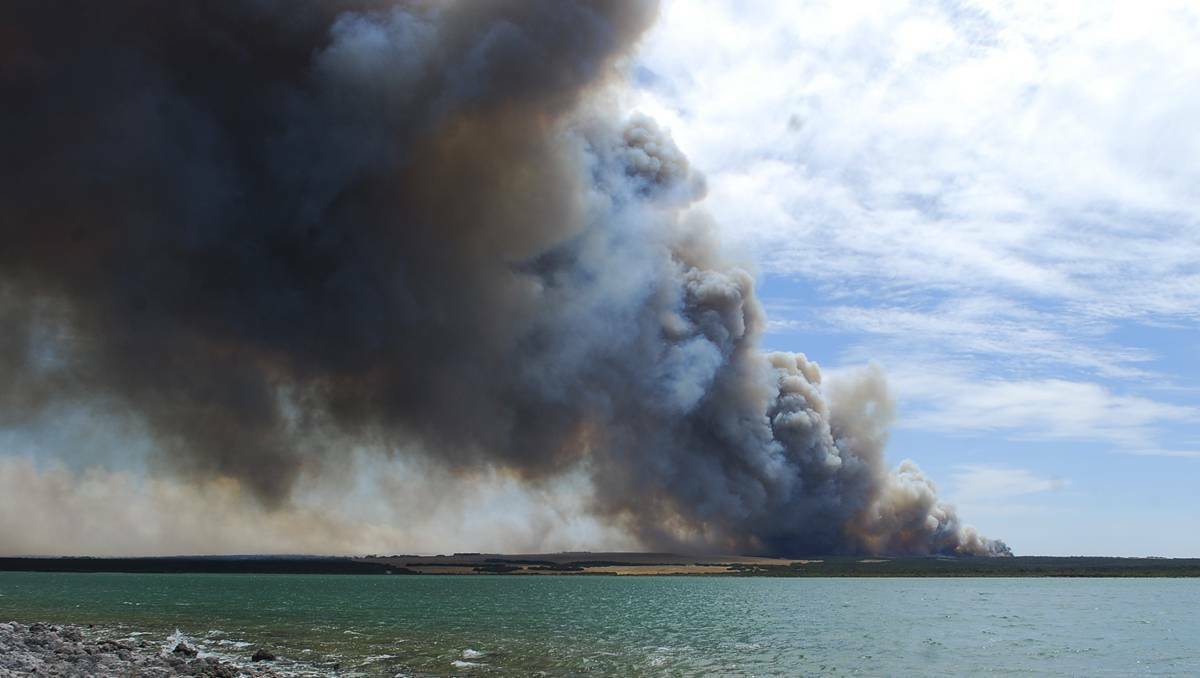 A bushfire is raging out of control near Port Lincoln, SA. Photo: Port Lincoln Times