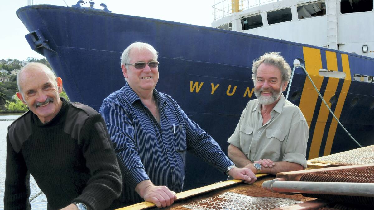 Former MV Wyuna crewman Max Cassidy, former captain Angus Moore and Western Port Oberon Association president Max Bryant.  Picture: NEIL RICHARDSON