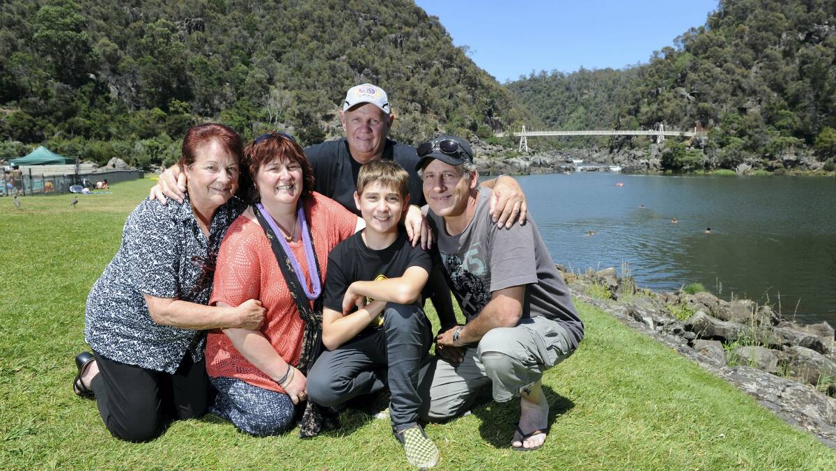 The Pruen-Brugnera family from New South Wales: Bev, Tess, Dick and Robert with 13-year-old Mitchell at the Basin. Picture: MARK JESSER 