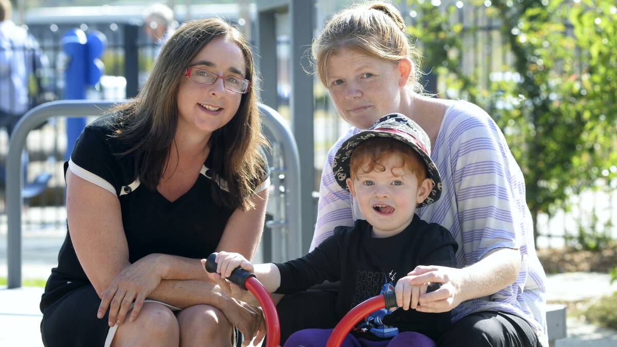 Health Minister Michelle O'Byrne with mum Latisha Roden and son Zander Reid, 3. Picture: MARK JESSER