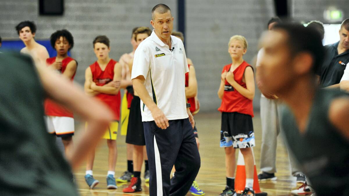 Australian Boomers head coach Andrej Lemanis takes training at yesterday's Basketball Tasmania state development program camp at  the Elphin Sports Centre.  Picture: SCOTT GELSTON.