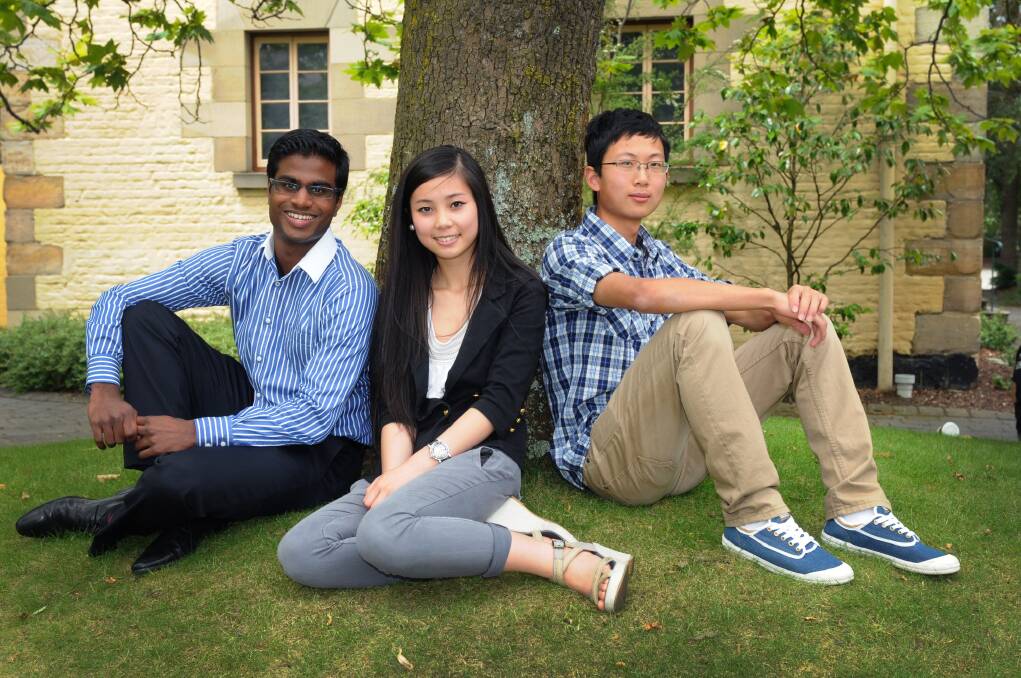 Kartik Kunasegaran, 18, of Launceston Church Grammar, Ha Nguyen, 17, of Newstead College, and Haoxiang Fei, 18, of Launceston Christian School, have ranked in the top five for the North of Tasmania in the Australian Tertiary Admissions Rank. Picture: PAUL SCAMBLER