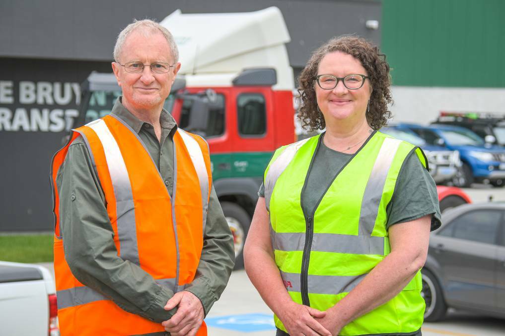 NEW DRIVE: Christopher Matters is taking part in the pilot program, supported by the Tasmanian Transport Association member Michelle Harwood. Picture: Simon Sturzaker