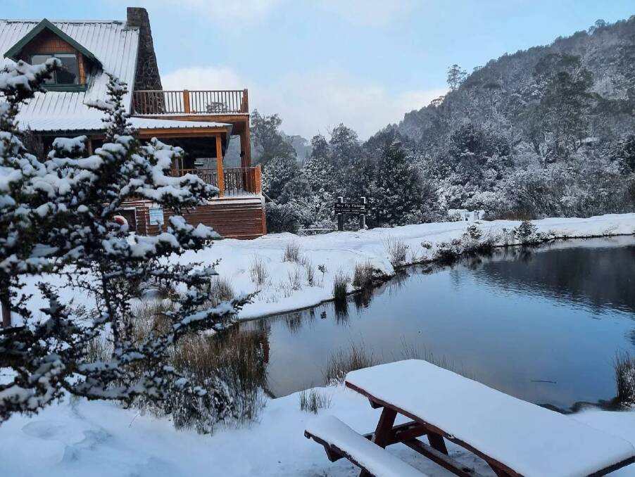 A fresh dusting of snow at Cradle Mountain Lodge on Monday morning. Picture: Cradle Mountain Lodge Facebook