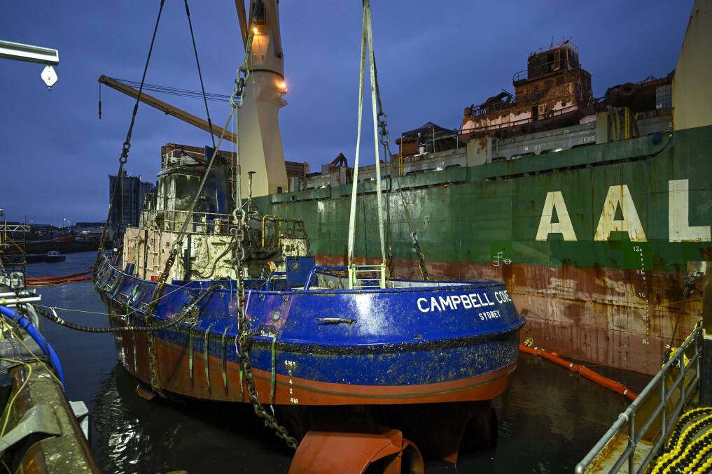 SUCCESS: The Campbell Cove has been removed from the Mersey after sinking in late January. Picture: TasPorts
