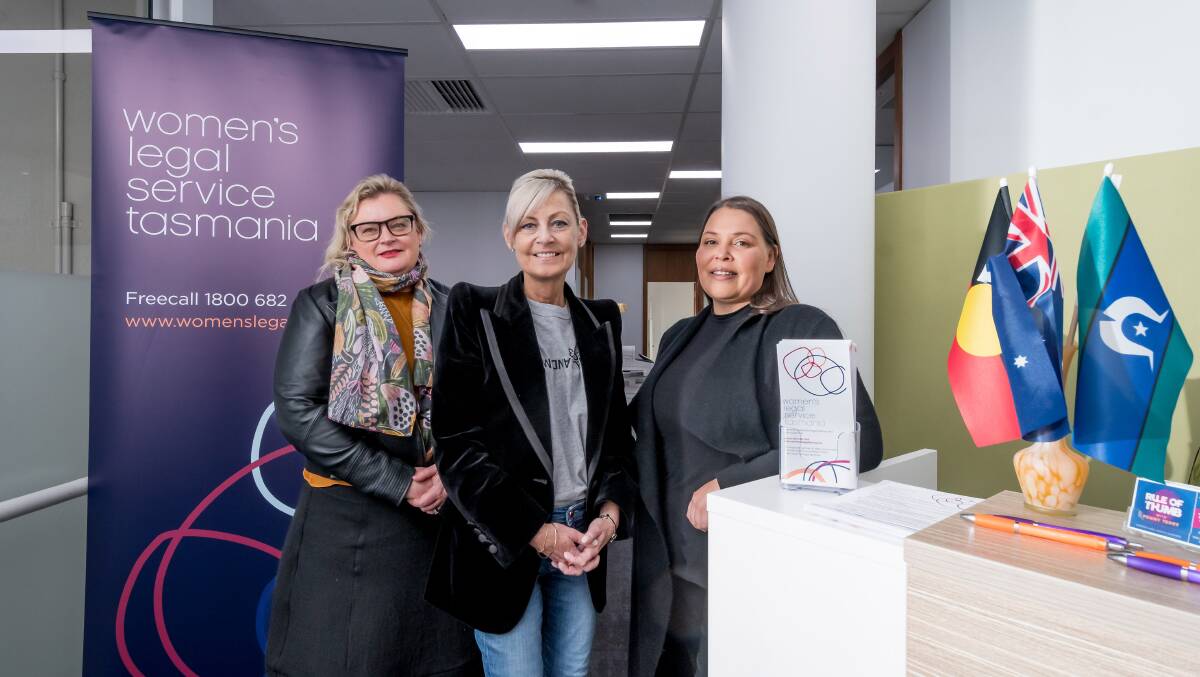 LEGAL AID: Women's Legal Service Tasmania CEO Yvette Cehtel, Attorney-General Elise Archer, Rosetta Thomas from Tasmanian Aboriginal Centre at the opening of the new office. Picture: Phillip Biggs