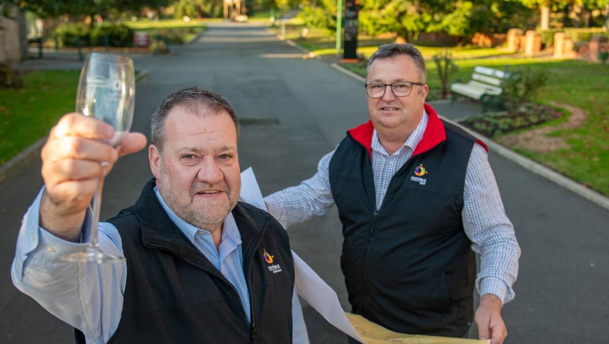 CHEERS: Festivale Committee chairman David Dunn and treasurer Michael Hine welcome a full scale Festivale for 2023. Picture: Paul Scambler
