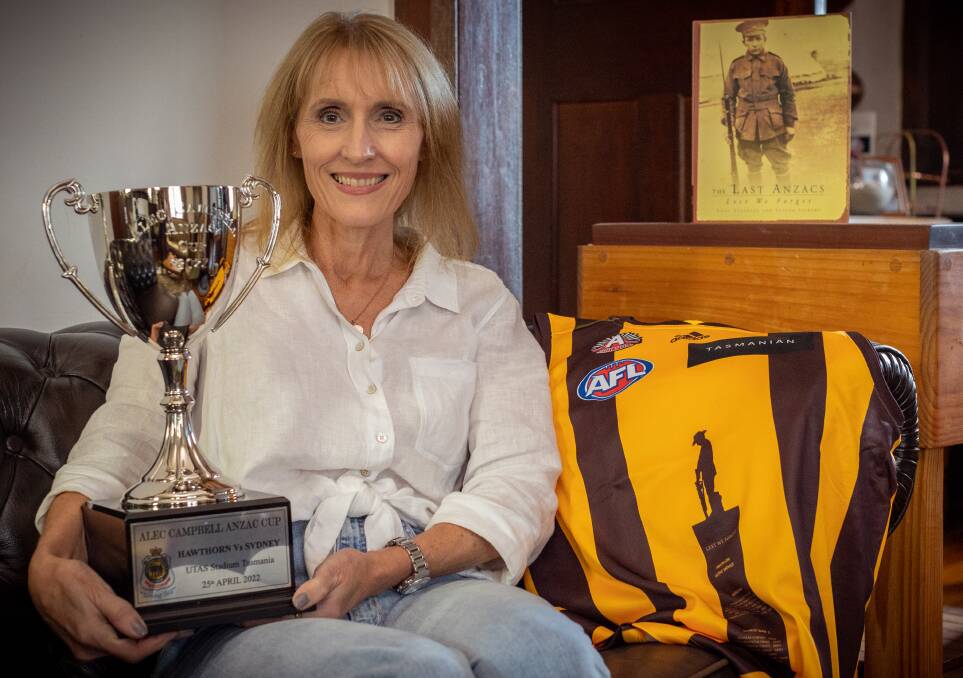 HONOUR: Felicity Tangney with Alec Campbell Cup and Hawthorn's Anzac guernsey. Picture: Supplied