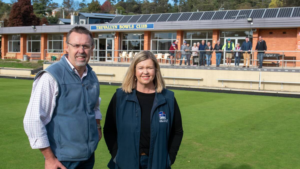 RAISE THE ROOF: Liberal Member for Bass, Bridget Archer with Colin Burns of the Trevallyn Bowls Club. Picture: Paul Scambler