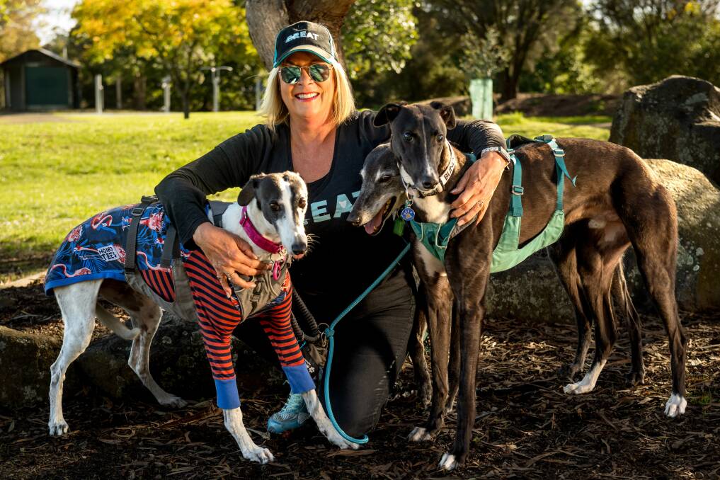 Rosie Saville and her dogs Gracie-May, Spock and Jimmy. Picture by Phillip Biggs