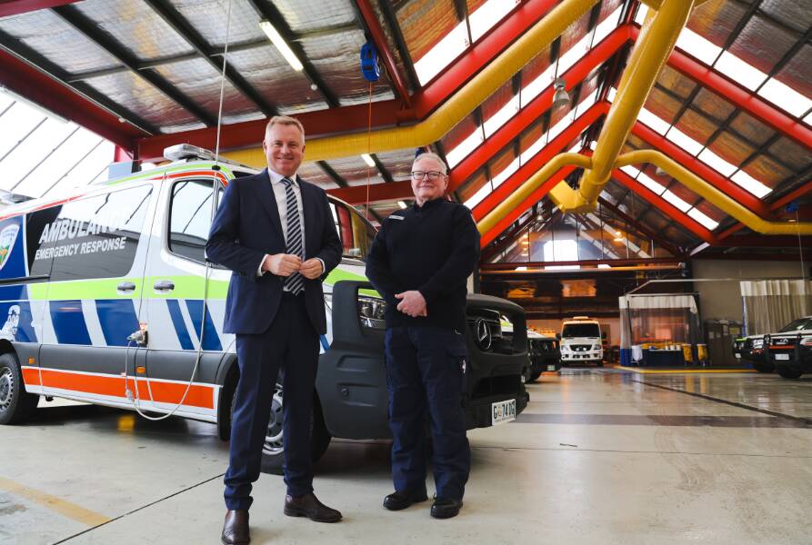 Bob Muller (right) with Tasmanian Premier Jeremy Rockliff as Ambulance Tasmania welcomed 23 new graduate paramedics on Saturday, June 24. Picture supplied