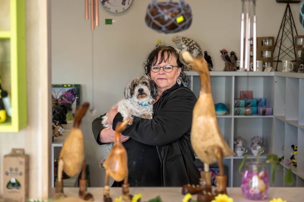 Karen Kendall has set up a new pet store in Exeter called Animal Tales Tasmania, with a focus on Australian natural products. She is pictured with her dog Zhuzhu. Picture by Phillip Biggs