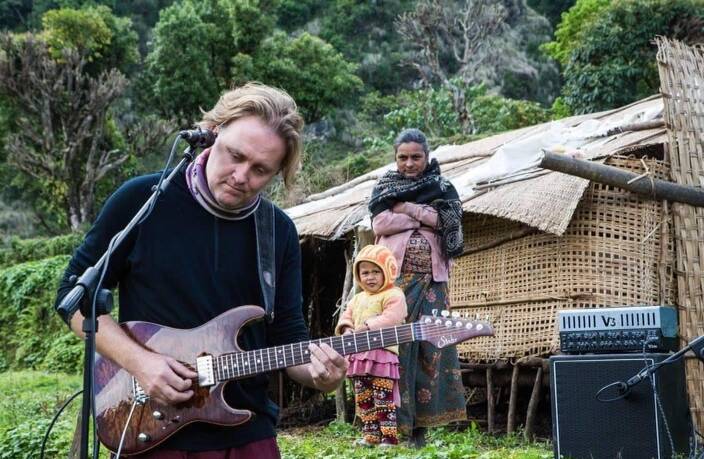 Christian O'Donnell playing a gig in Nepal while on tour with Toni Childs. Supplied picture