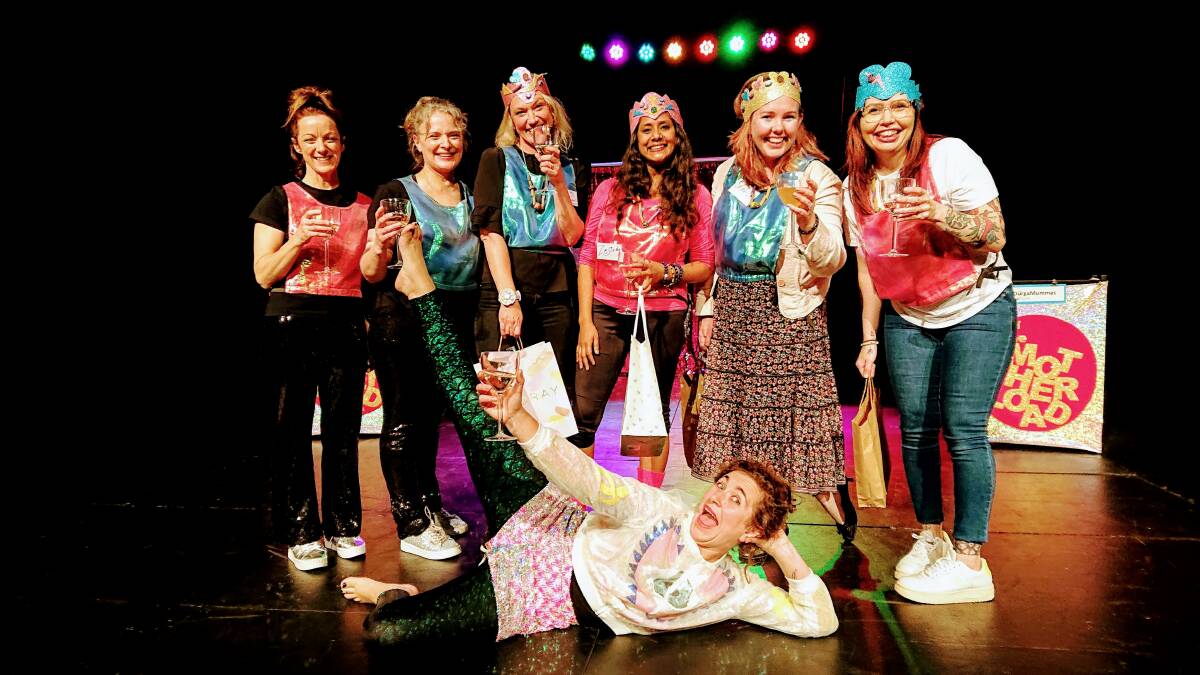 Jane Johnson, Carrie McLean (left), Bryony Geeves (front) and mum contestants Zoë, Zelinda, Steph and Lauren celebrate at the end of The Motherload. Picture by Dr Zelinda Sherlock