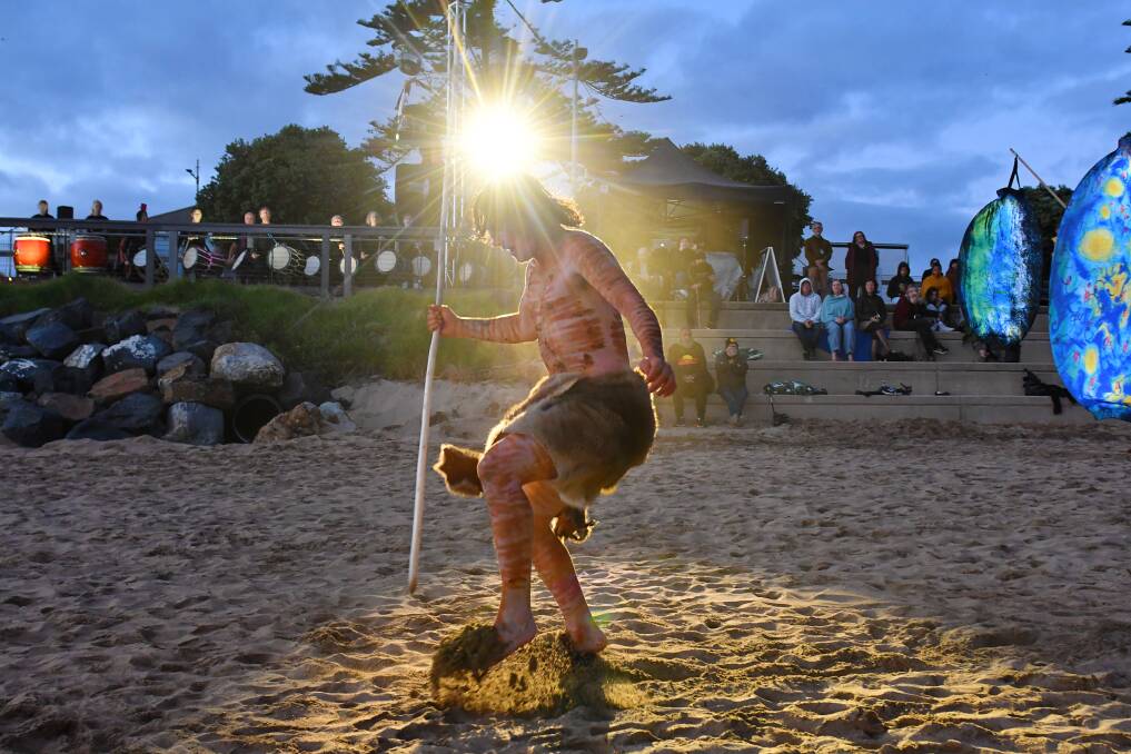 LIGHTING UP: mapali - Dawn Gathering sparked Ten Days on the Island to life with a mixture of narrative, dance and fire. Picture: Brodie Weeding