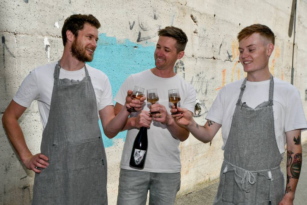 Pachinko's Rob MacGregor, Jonny McCoy and Drew Davis celebrate a year of operation for the Launceston eatery.