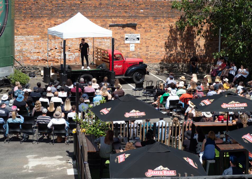 Fresh Comedy guest Tommy Little performing in front of a full crowd at Boag's brewery in February 2021. Picture by Fresh Comedy