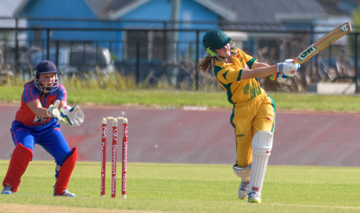 IN CONTROL: South Launceston's Alice McLauchlan sends a ball deep into the onside in the Greater Northern Cup Cricket final. Picture: Simon Sturzaker