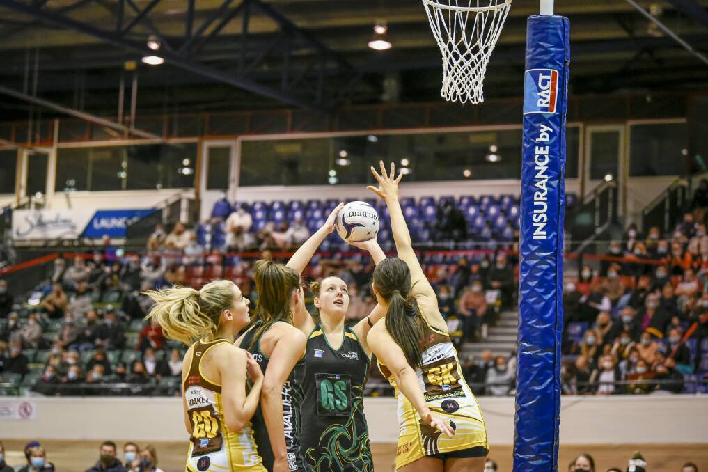 PERFECT SCORE: Cavaliers' Hayley McDougall dominated in the goal circle against the Hawks. Picture: Craig George