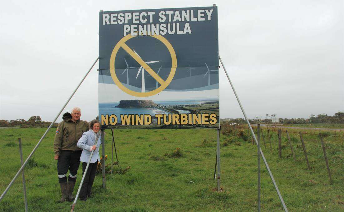 Farmers Herman and Saskia Umbgrove with their large billboard. Picture: Supplied