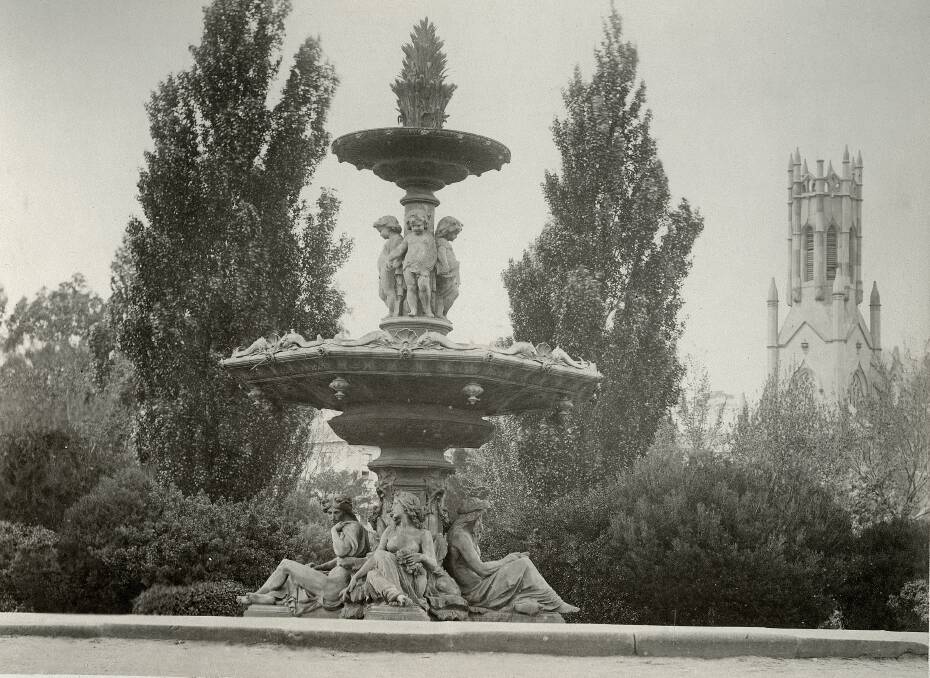 William Cawston took this photo of the fountain in the centre of Princes Square for the Melbourne Intercontinental Exhibition of 1866-67.