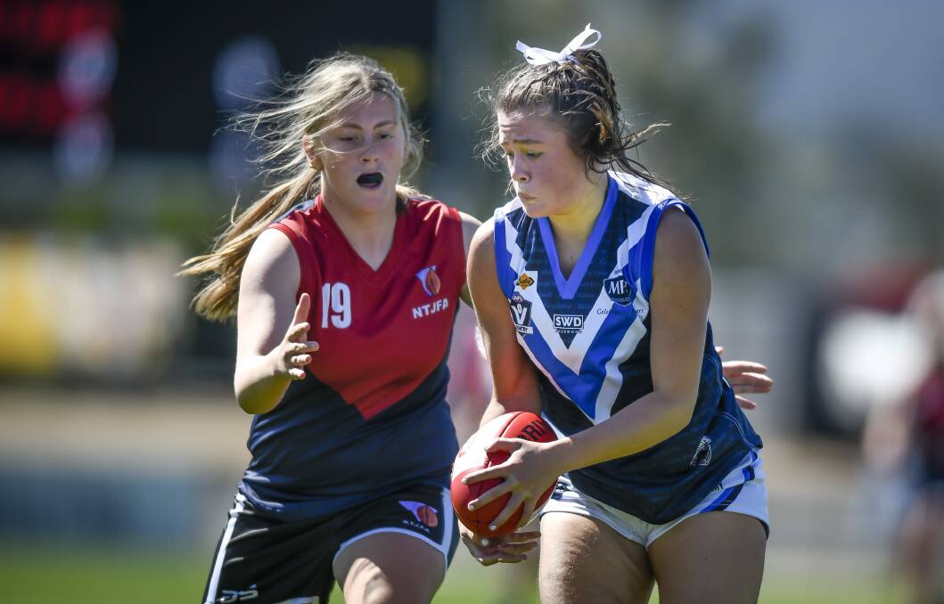SURGE: Young girls like Jorja Haberie and Mietta Mitchell are driving up football participation in Tasmania. Picture: Craig George