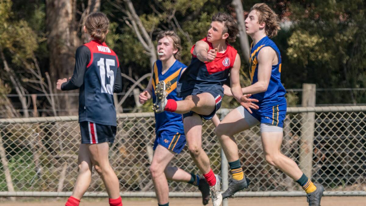RISING STAR: Queechy's Sam Shaw demonstrated terrific football nous around goal to kick several sensational snaps throughout the Hawks Cup. Picture: Phillip Biggs