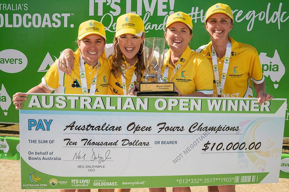 Bec Van Asch with her teammates Sam Ferguson, Lynsey Clarke and Kelsey Cottrell. Picture: Bowls Australia