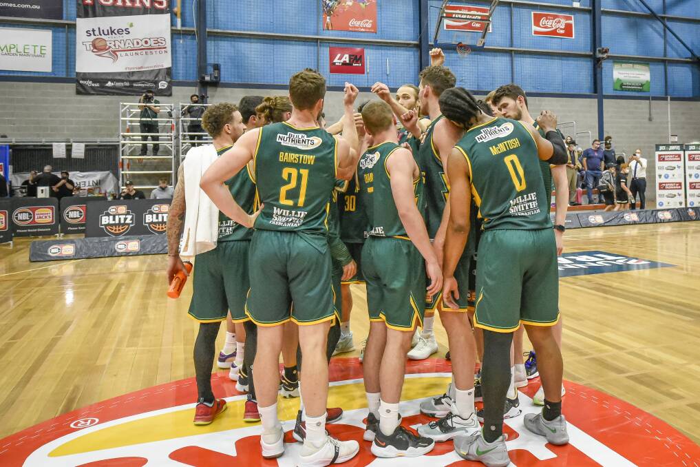 TOGETHER: The Tasmania JackJumpers will have to band together ahead of games against Perth and Sydney. Picture: Craig George