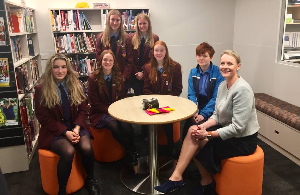 LAUNCHED: Education Minister Sarah Courtney with Exeter High student Layla Sheen and Riverside High School students at the program launch. Picture: Adam Daunt