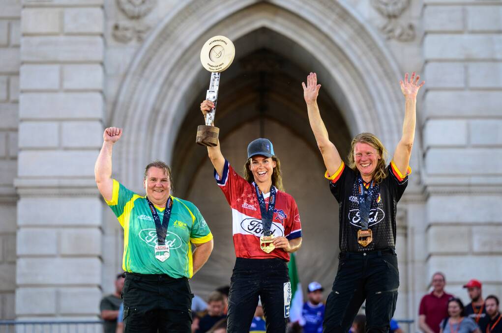 Amanda Beams on the podium with Martha King and Alrun Uebing. Picture: Supplied