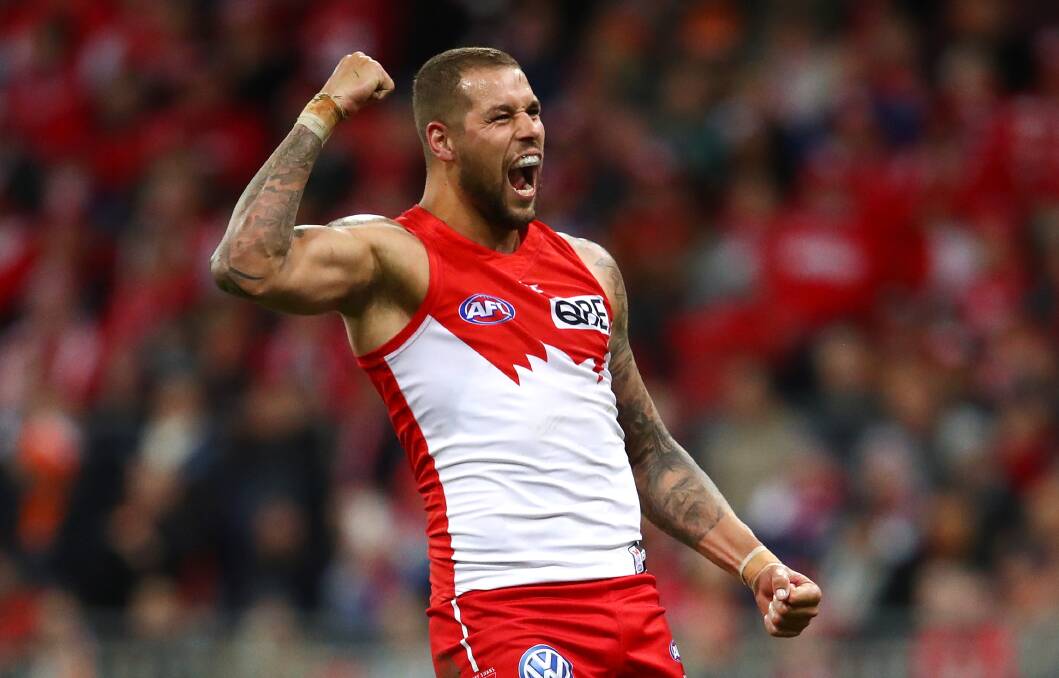 BUDDY TIME: Lance Franklin could enter rarified air if he manages to kick his 1000th goal in the AFL against the Giants this weekend. Picture: Getty Images
