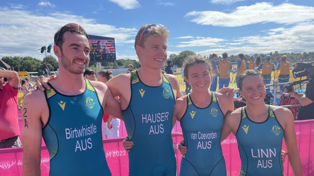 Jake Birtwhistle and Australia claimed a bronze medal in the triathlon mixed relay event. Picture: Commonwealth Games Australia