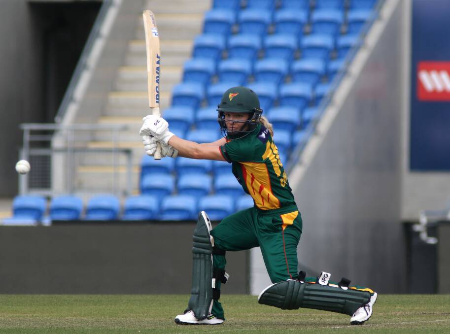 BATTER UP: Nicola Carey has produced an unbeaten century in the Tasmanian Tigers win over the Queensland Fire on Sunday. Picture: Rick Smith