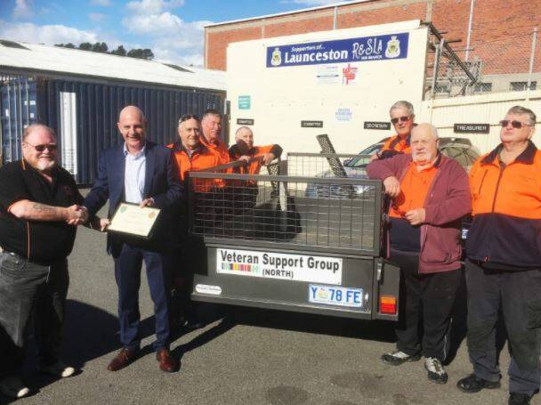 TRAILER: The now Tasmanian Premier Peter Gutwein with former Vietnam Veterans Association of Australia Launceston sub-branch president Kerry McCormick and Veteran Support Group members in 2018. Picture: supplied.