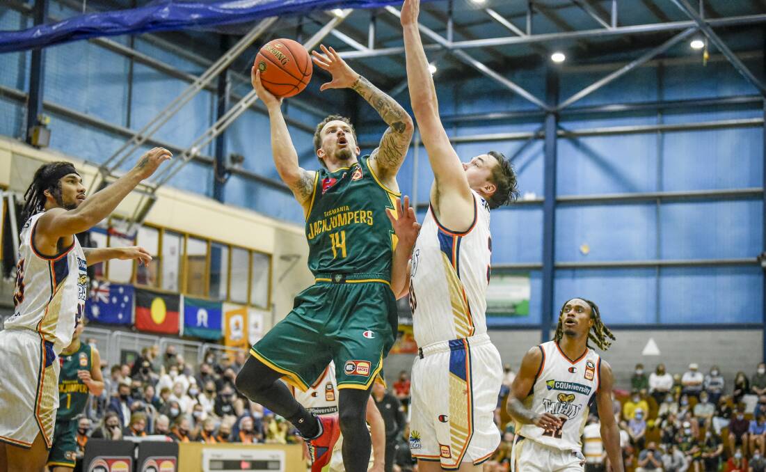 DEFEATED: Josh Adams and the Tasmania JackJumpers had beaten Cairns twice in the pre-season but tasted defeat in the regular season game. Picture: Craig George