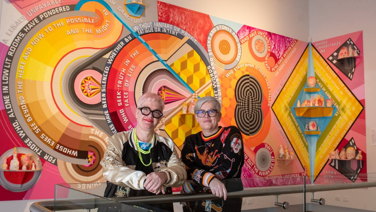 NEW DISPLAY: Mish Meijers and Tricky Walsh in front of their new commissioned work A New Kind of Union which is part of the new QVMAG display. Picture: Paul Scambler.
