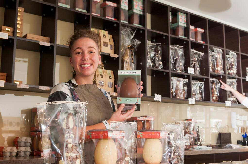 EASTER TIME: Shop assistant Jemma Taylor from Cocobean Chocolate. Picture: Phillip Biggs